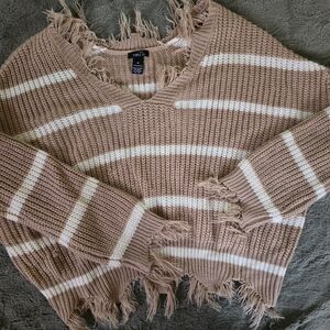 No Boundaries Tan Striped Women's Sweater